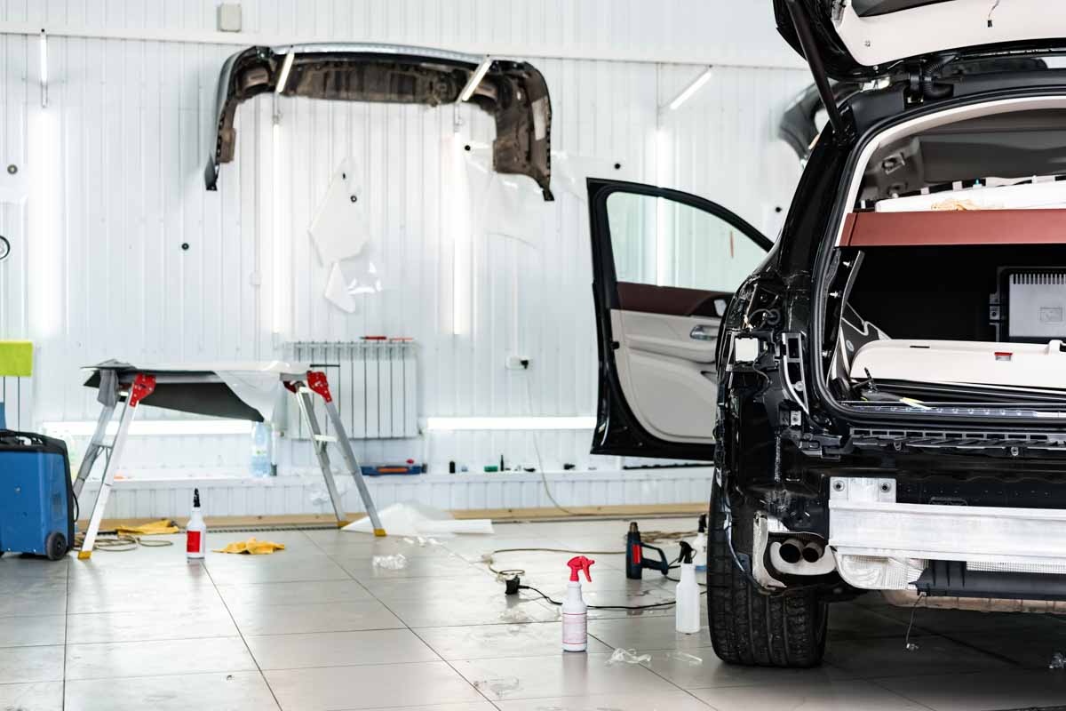 Modern car in a car service close up